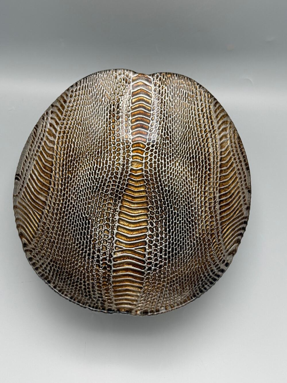 Decorative Faux Snakeskin Textured Oval Bowl Bronze Gold Resin Centerpiece Dish